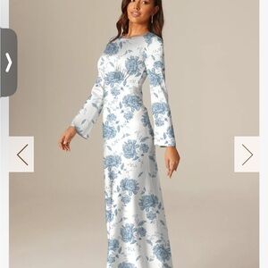 Elegant Blue Floral Women's Dress